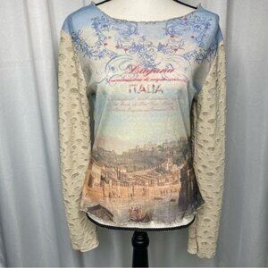 Vintage long sleeve shirt, pastel colors, layered look on sleeves